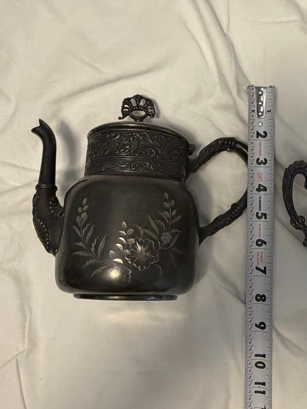 Waltham Silver Co. 54 Dark Silver Floral Engraved Teapot